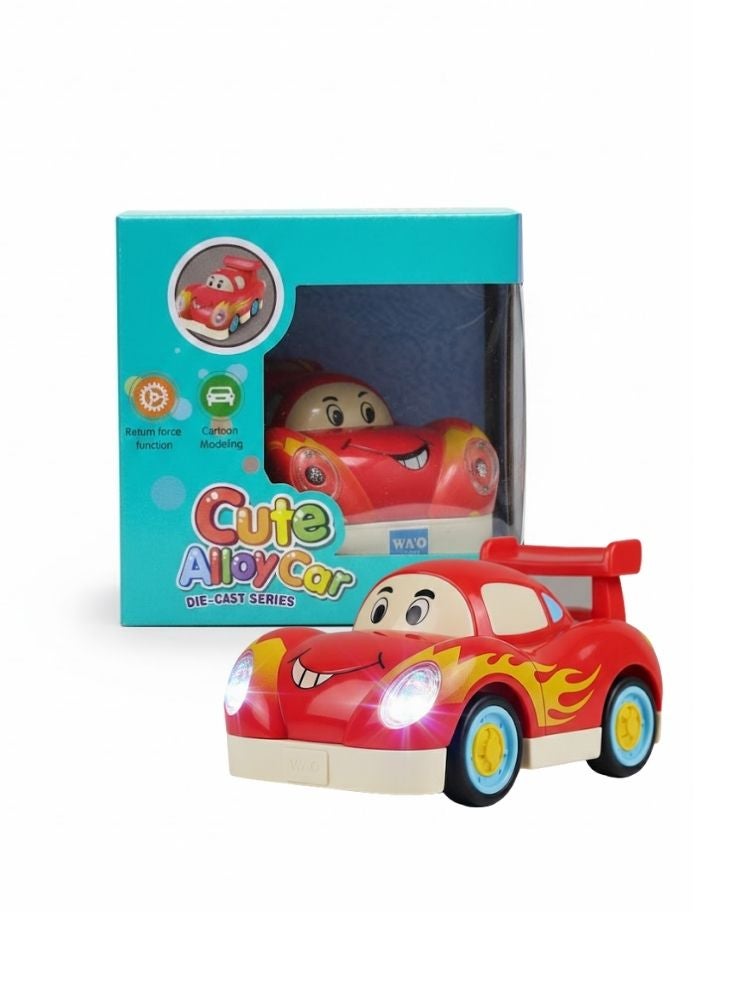 Premium Cartoon Racing Car Toy – Smiling Sports Car with LED Headlights, Kids Push & Go Vehicle - Image 1